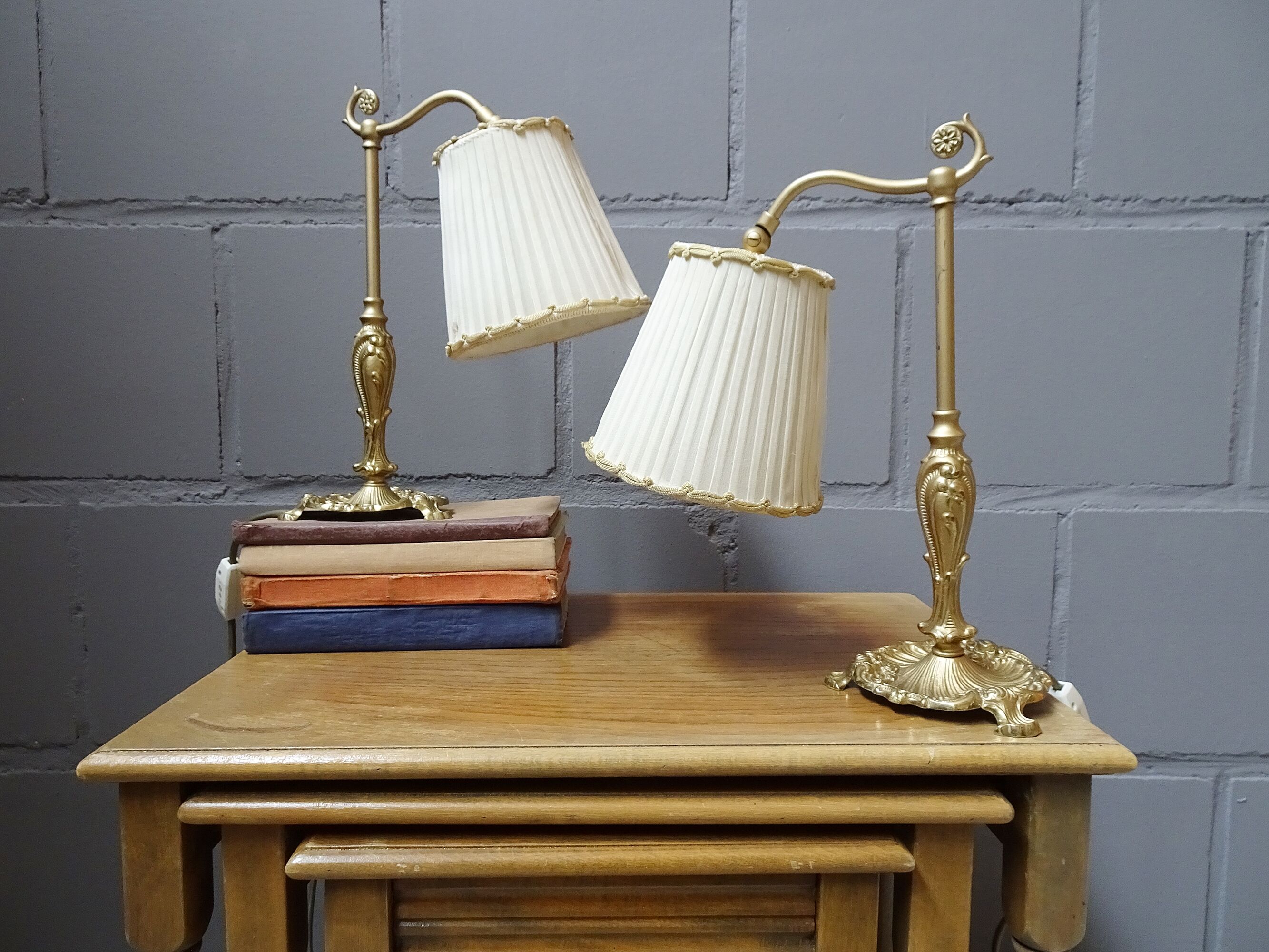 Bedside lamps set metal with fabric shades