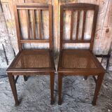 Pair of art deco chairs in wood & cane seat