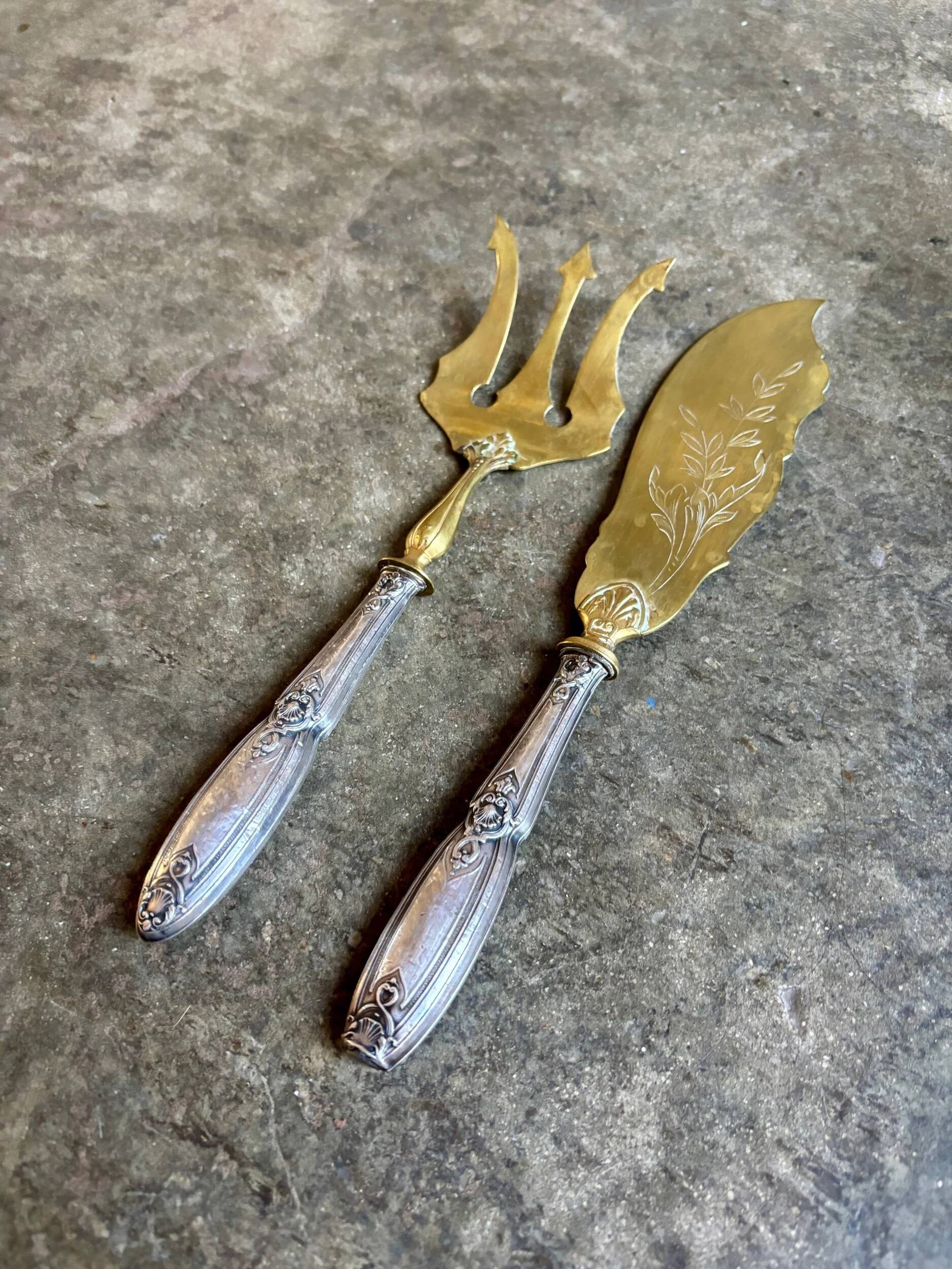 Silver and gilt fish serving cutlery no. 1