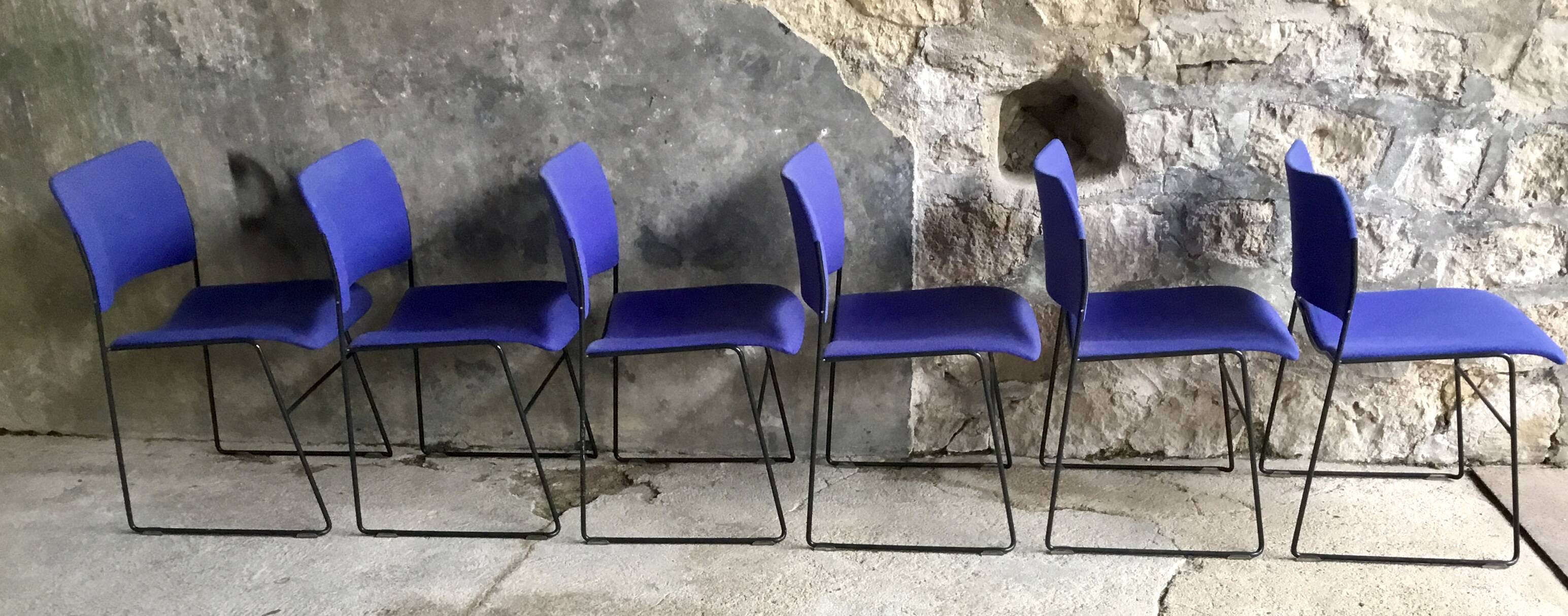 Set of 6 blue Howe 40/4 stacking chairs by David Rowland