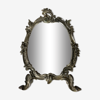 Miroir en bronze argenté biseauté, 32x23 cm