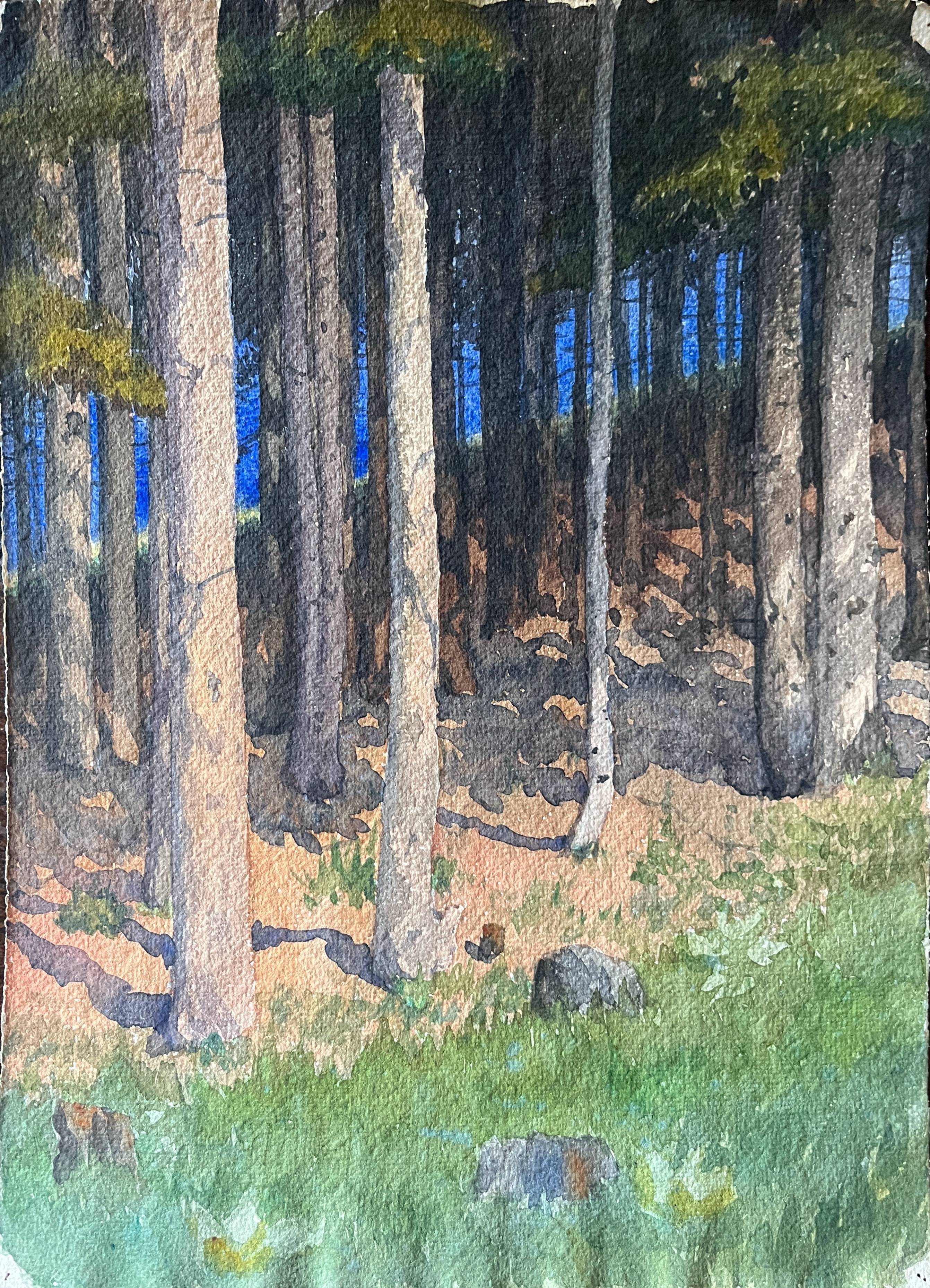 Painting Watercolor attr. G. GIRARDOT (1856-1914) Forest landscape circa 1900