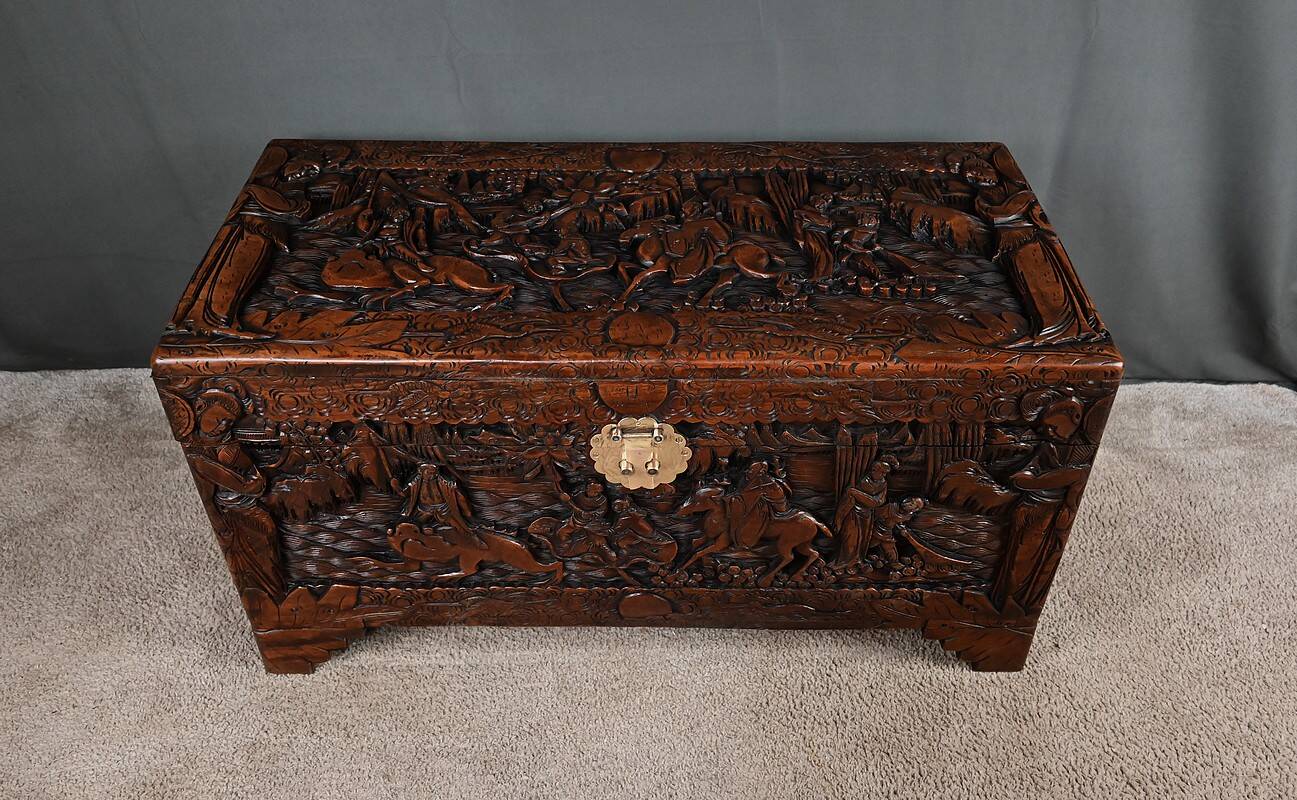 Large Camphor Wood Carved Chest, China – Mid 20th Century