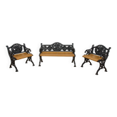 Ensemble de jardin en fonte victorien – Banc et deux fauteuils, Royaume-Uni, fin du 19e / début du 20e siècle