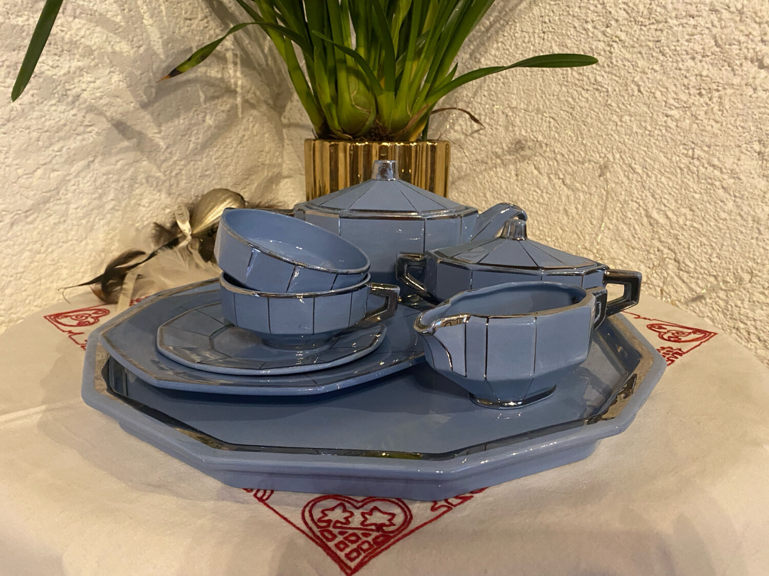 Art Deco tea service stamped Longwy