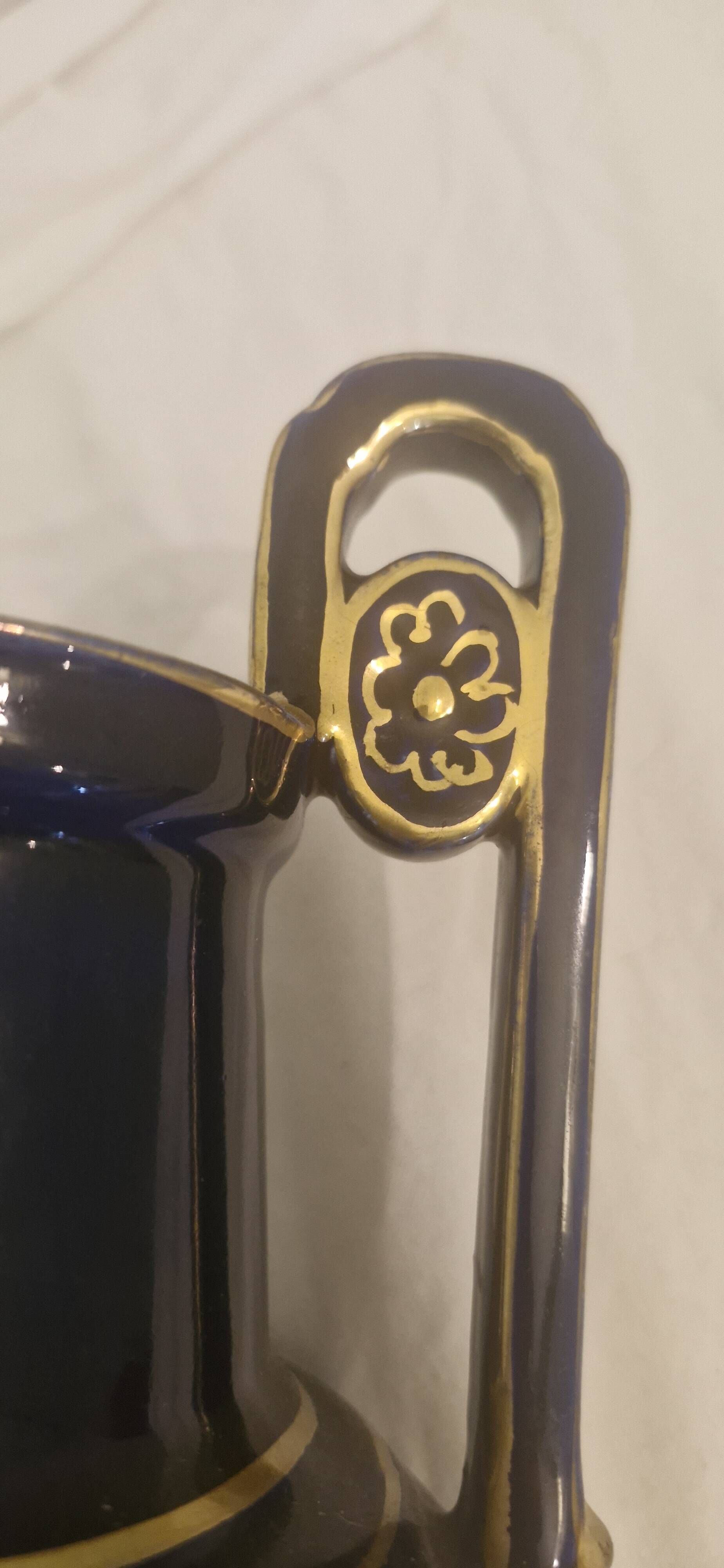 Cobalt blue and gold amphora vase