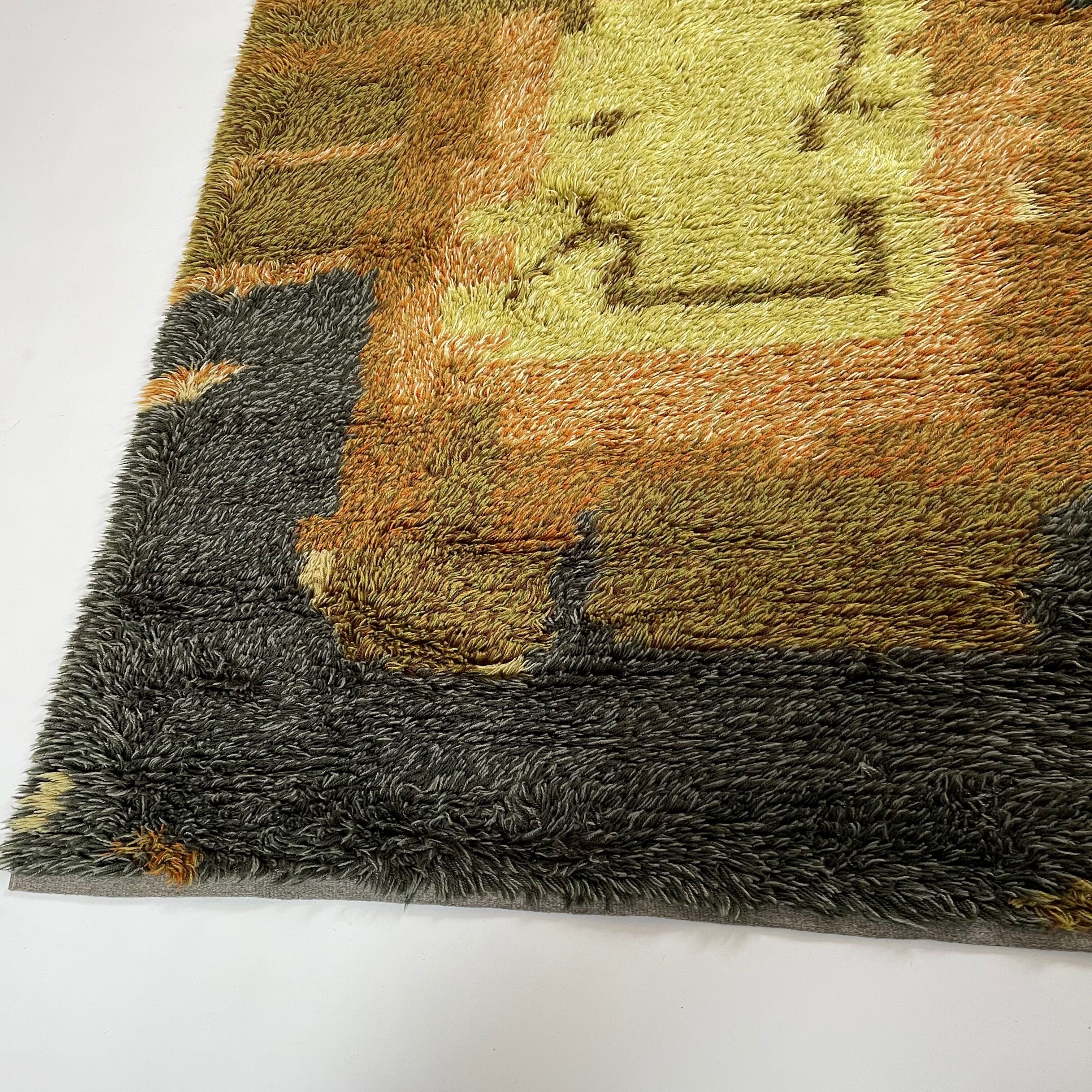Abstract Scandinavian Multicolor High Pile RYA Rug Carpet, Sweden, 1960s