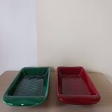 2 vintage earthenware cake dishes.