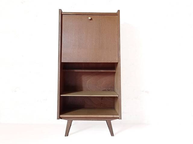 Vintage 1960s secretary with slanted design, light wood, compass legs