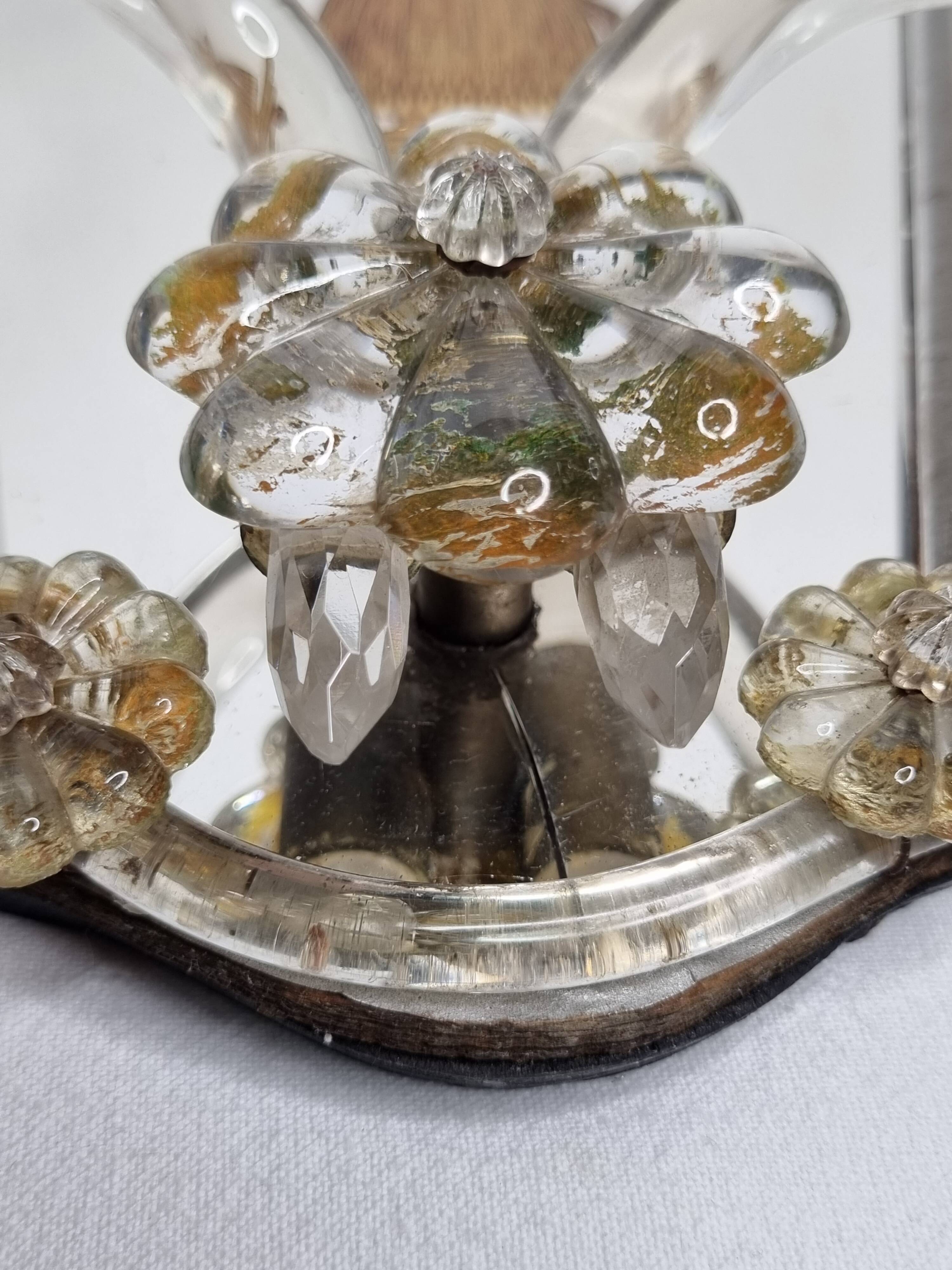 Pair of antique Murano wall lights with gilded engraved mirror, Italy, 19th century