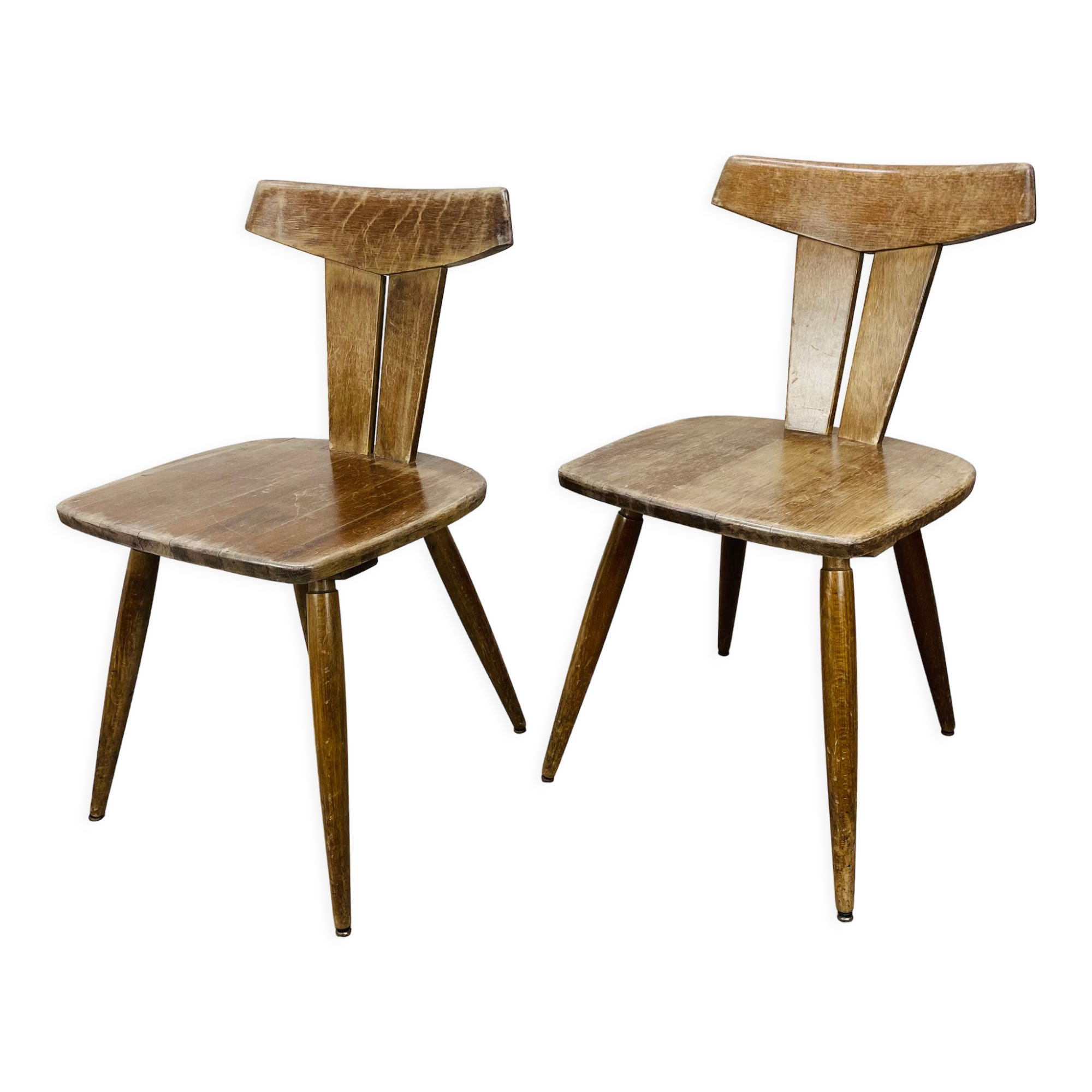 Pair of T chairs brutalists solid wood