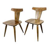Pair of T chairs brutalists solid wood
