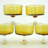 5 glasses of tempered glass champagne - amber yellow color - Cavalier Luminarc France - vintage year old