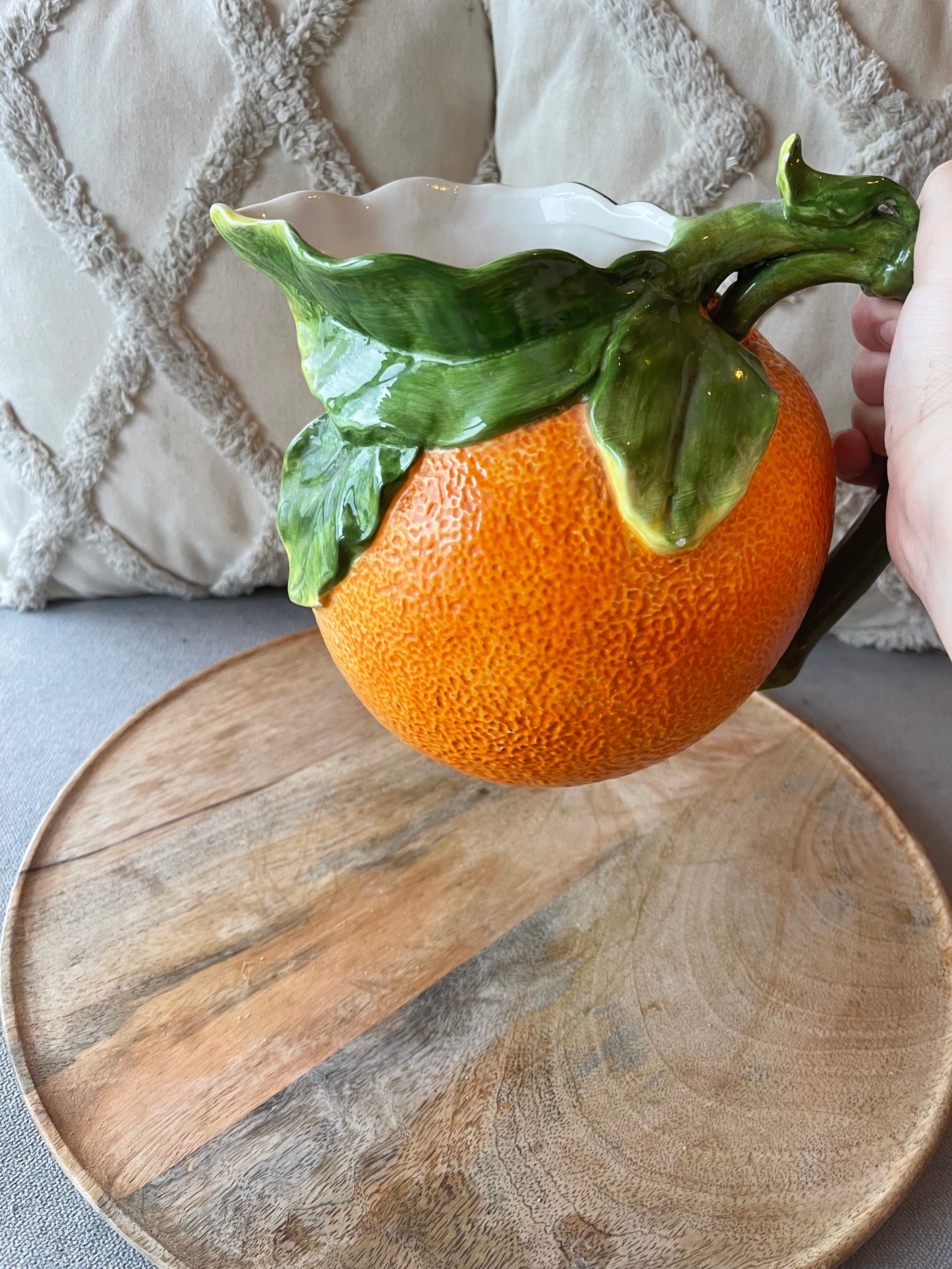 Vintage pitcher in the shape of orange mandarin clementine ceramic