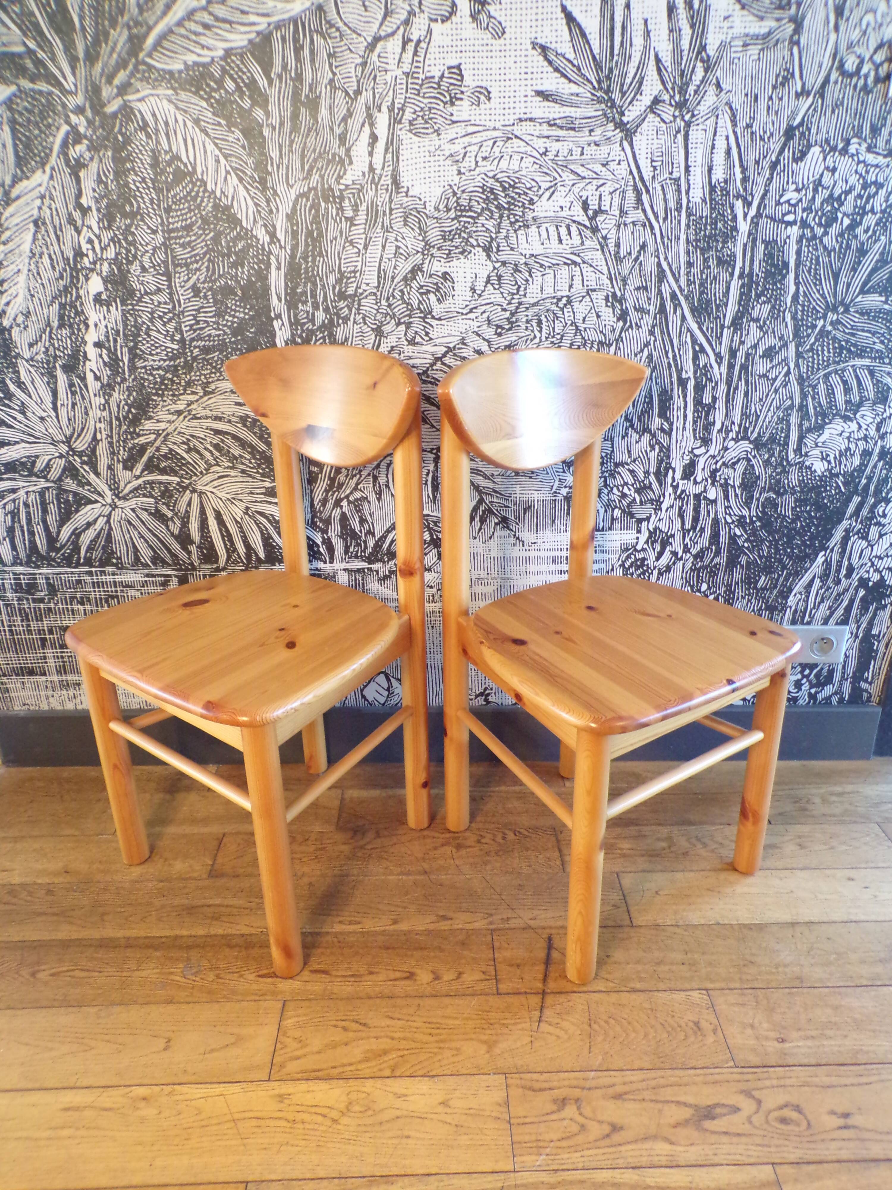 Pair of Rainer Daumiler pine chairs