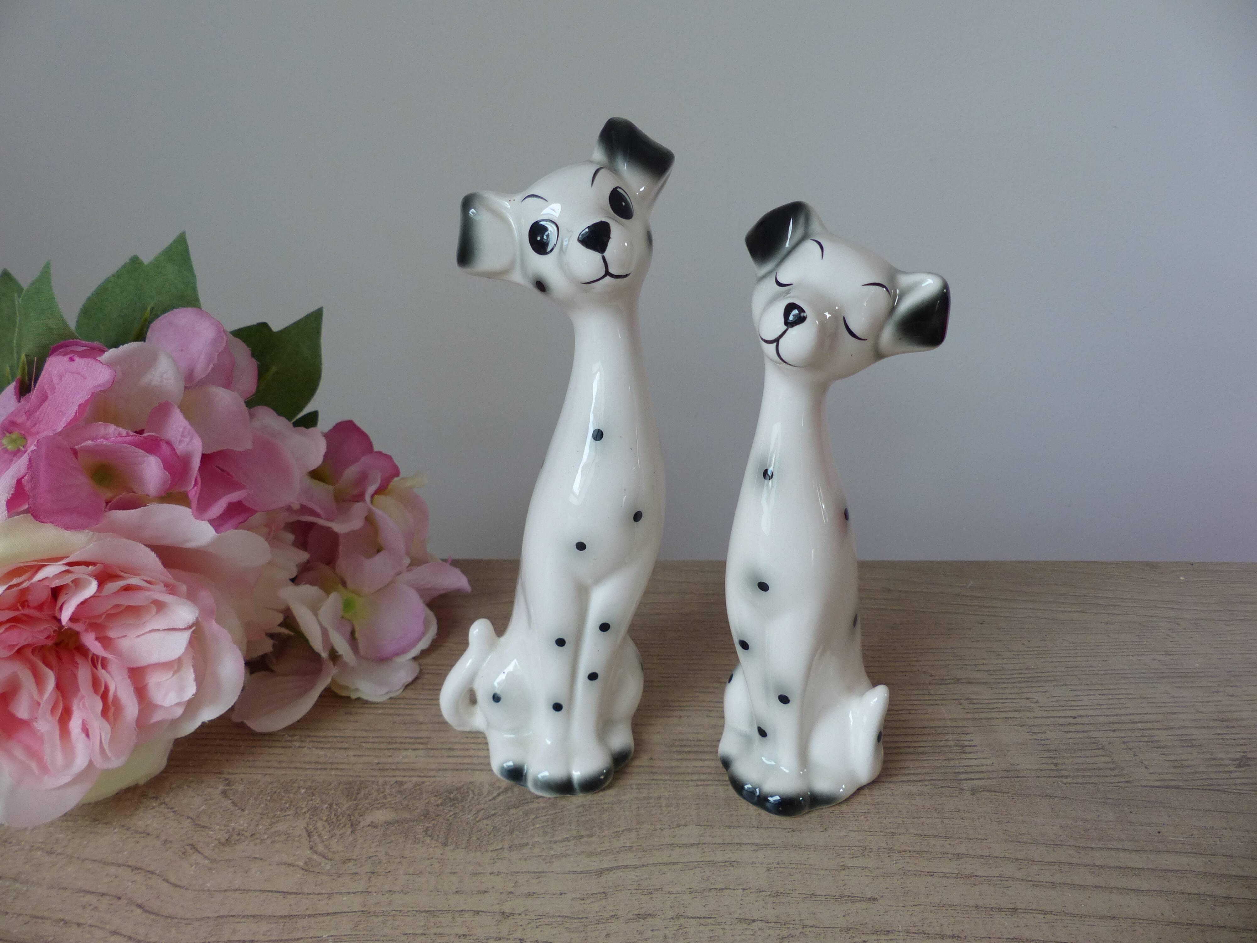 Romantic Dalmatian Dog Couple Ceramic Figurines 1970s
