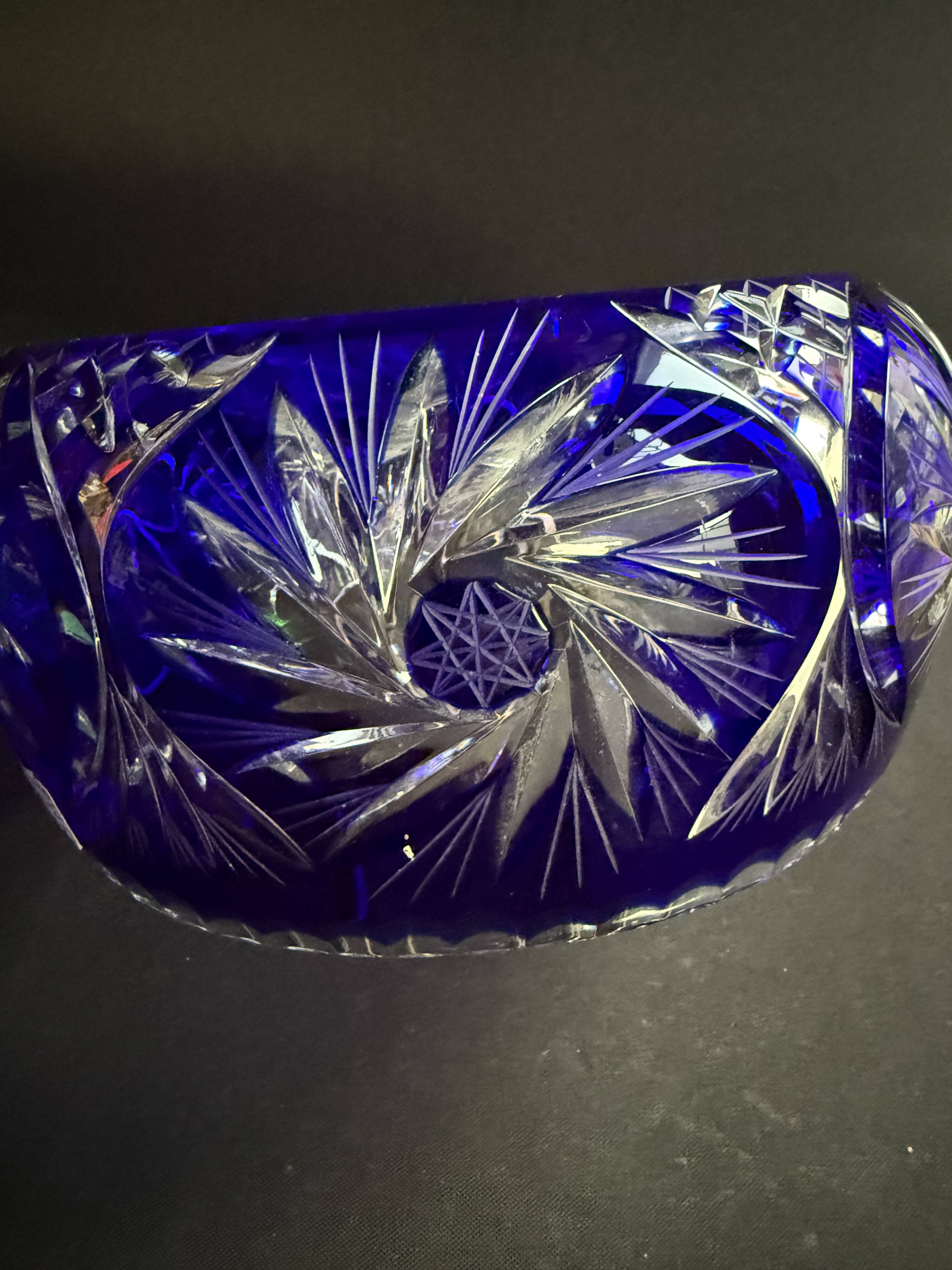 Cobalt blue cut crystal salad bowl – irena poland