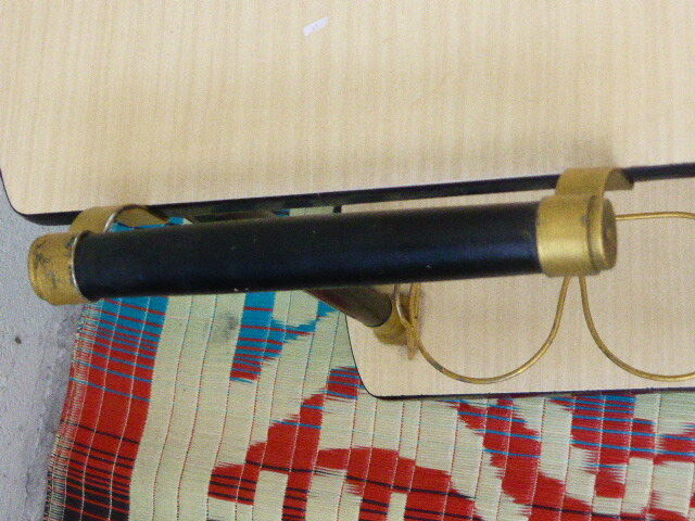 Rolling table vintage and design 1950, wood and gold metal