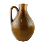 Vase en grès ancien forme aiguière marron signé Denbac
