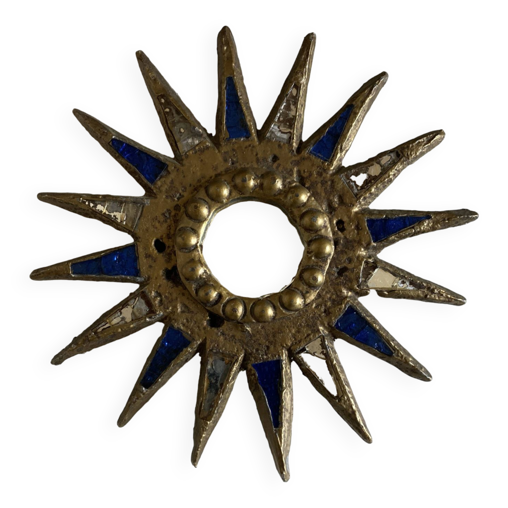 Sun mirror in gilded lead and blue glass Irena Jaworska 1960