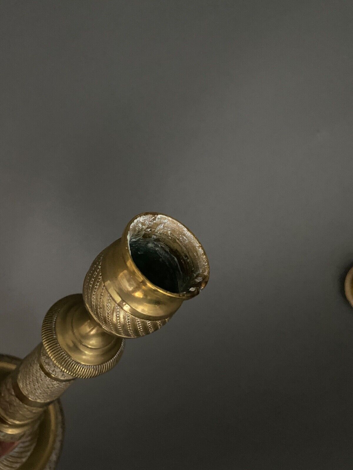 Pair of candlesticks gilded bronze chiseled guilloché first part of the nineteenth