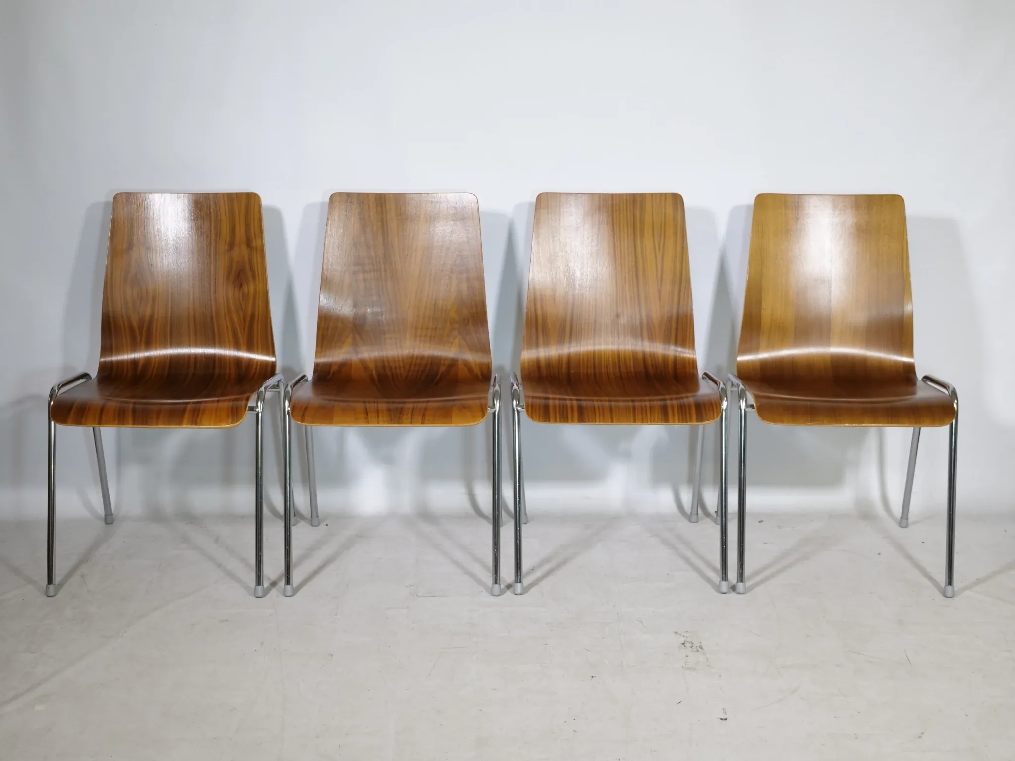 Mid-Century Shell Chairs in Teak and Metal Set of 4, 1970s