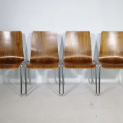 Mid-Century Shell Chairs in Teak and Metal Set of 4, 1970s