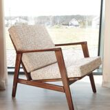 Vintage Danish boucle armchair with orange polka dots from the 1960s.