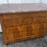 Louis-Philippe chest of drawers in burr walnut with pink marble – 19th century