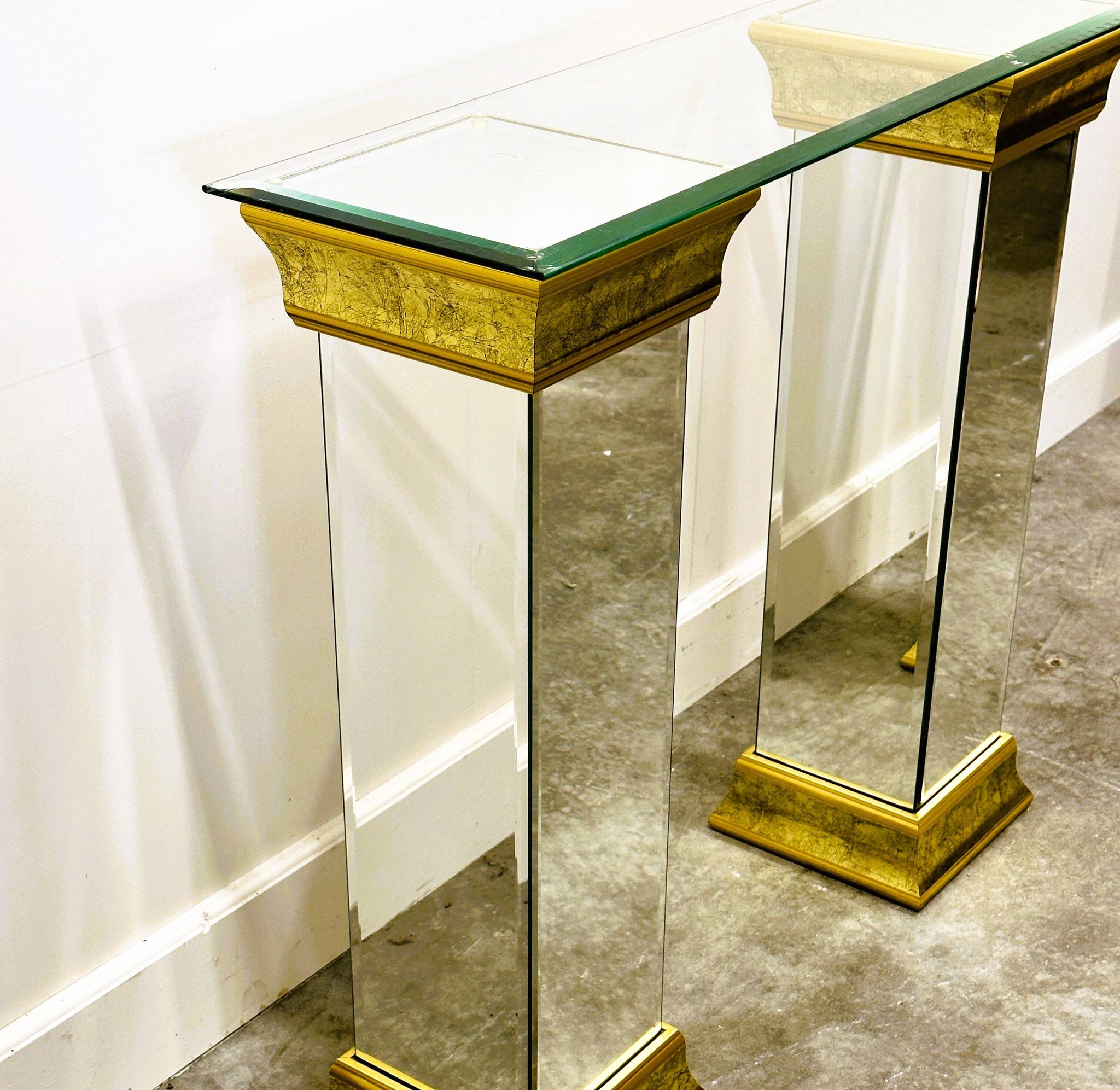 Rare Pair Of Mirrored Plinths or Console By Deknudt, Belgium 1980s