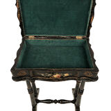 Small table with Napoleon III work, wood and boiled cardboard decorated with flowers painted with flowers