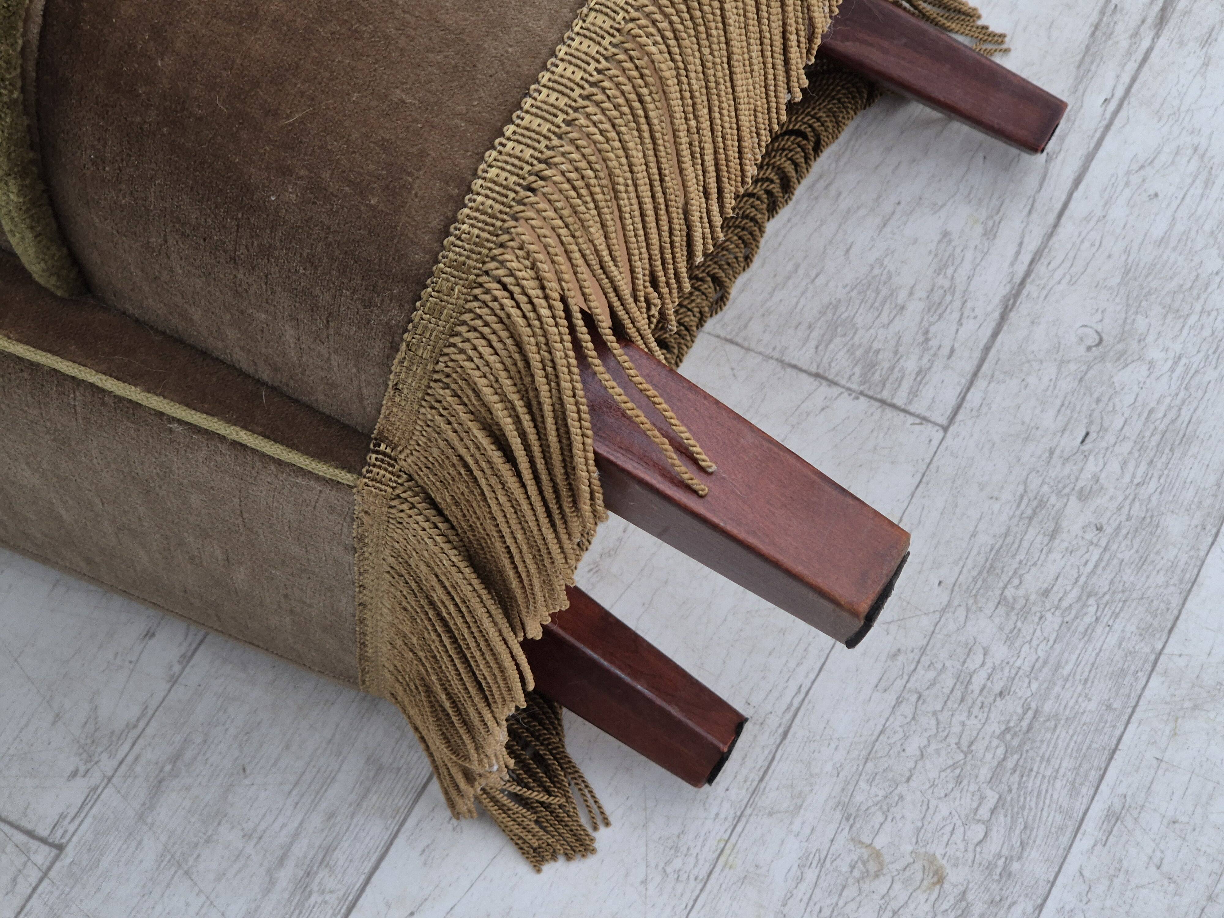 1970s, Danish lounge chair, original condition, furniture velour, beech wood legs.