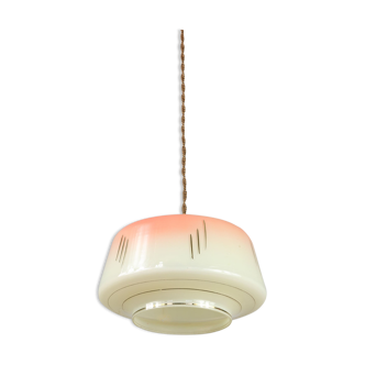 Vintage glass & brass salmon pendant lamp