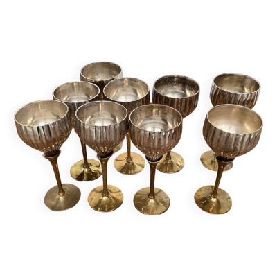 9 verres ancien en métal argenté et laiton