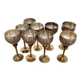 9 verres ancien en métal argenté et laiton