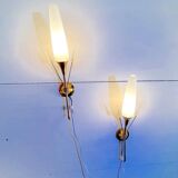 Pair of brass and opaline sconces, Maison Arlus, France, Mid-Century