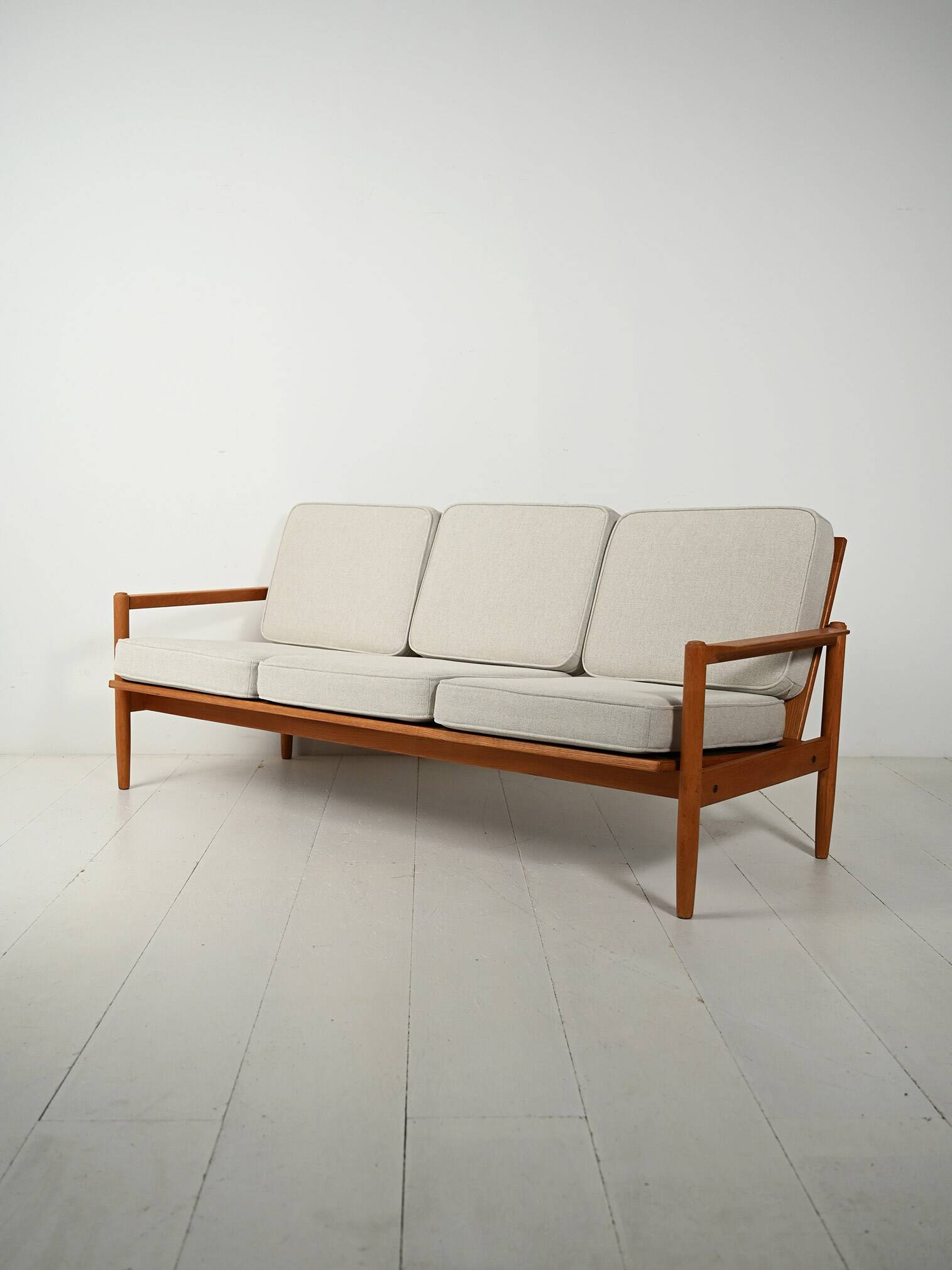 Scandinavian solid oak three-seater sofa, 1950s/60s
