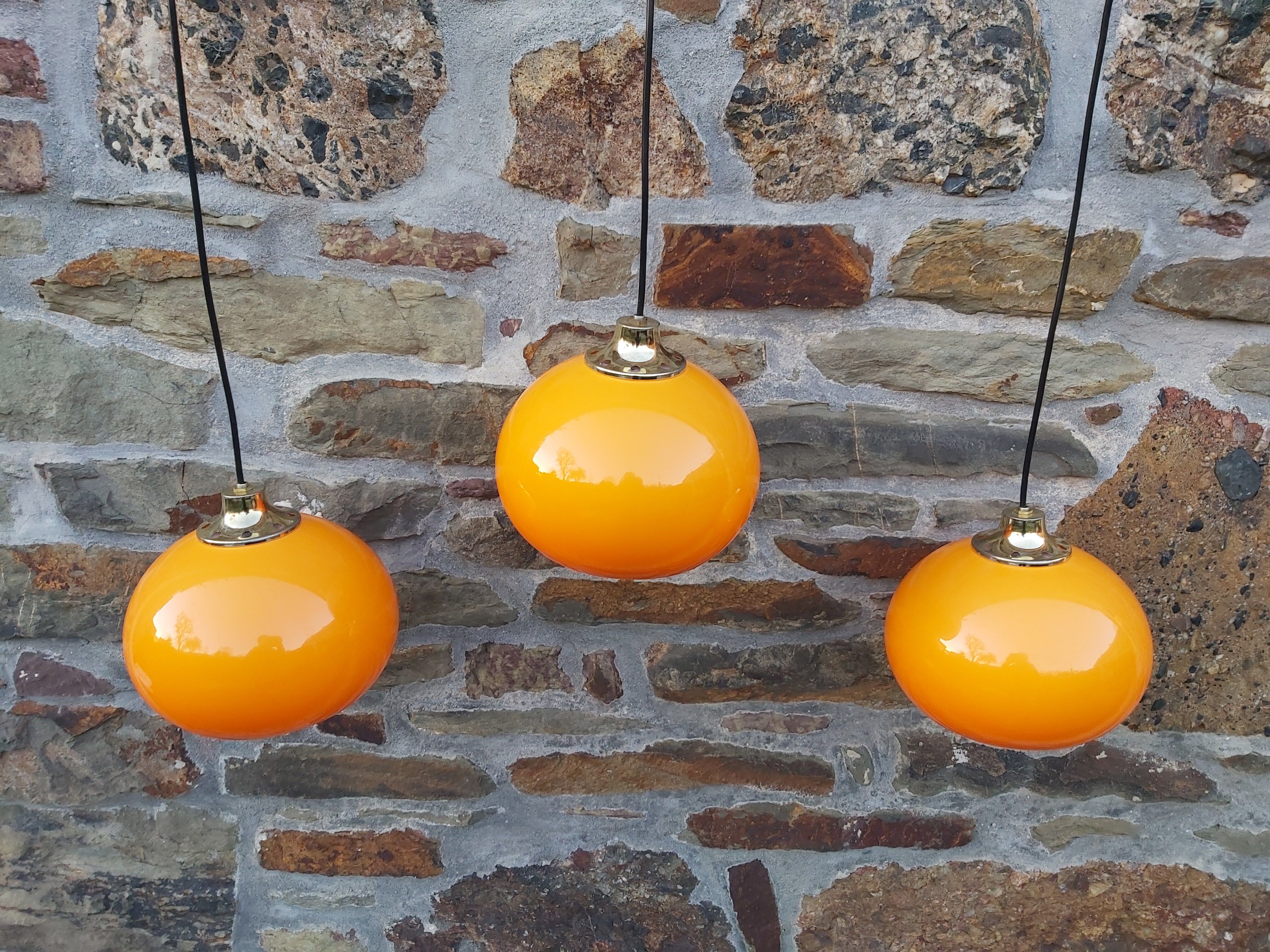 Lot de 3 suspensions orange vintage, années 70