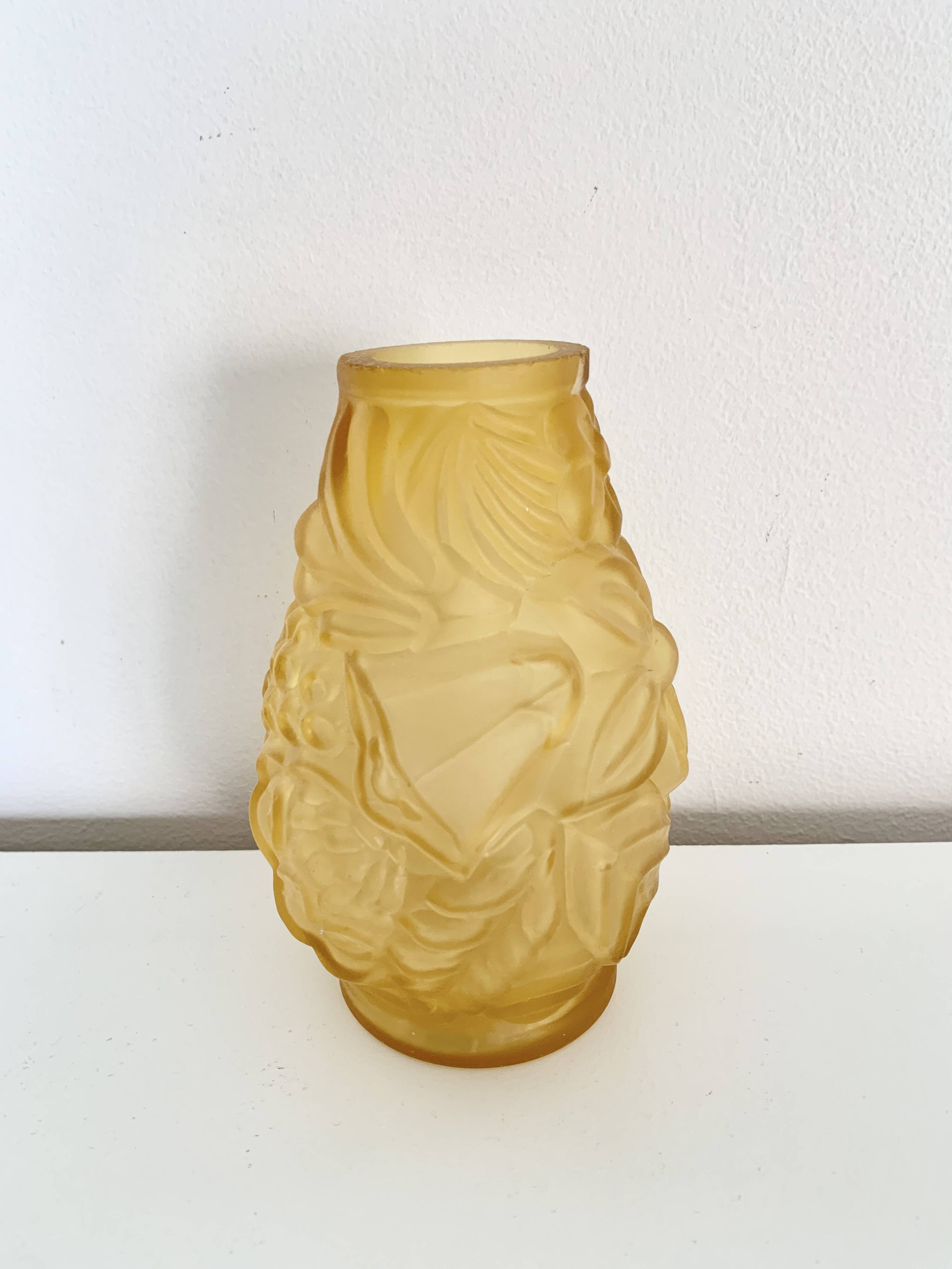 Moulded pressed glass Art Deco vase in orange