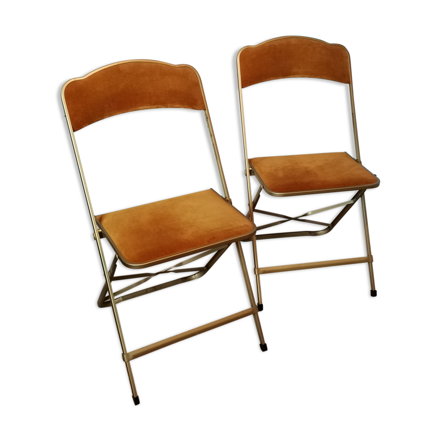 Two gold velvet folding chairs