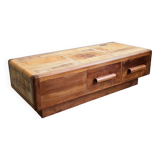 Vintage 1970 coffee table in solid oak & ceramic