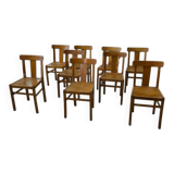 Set of 10 beech bistro chairs from the 1950s
