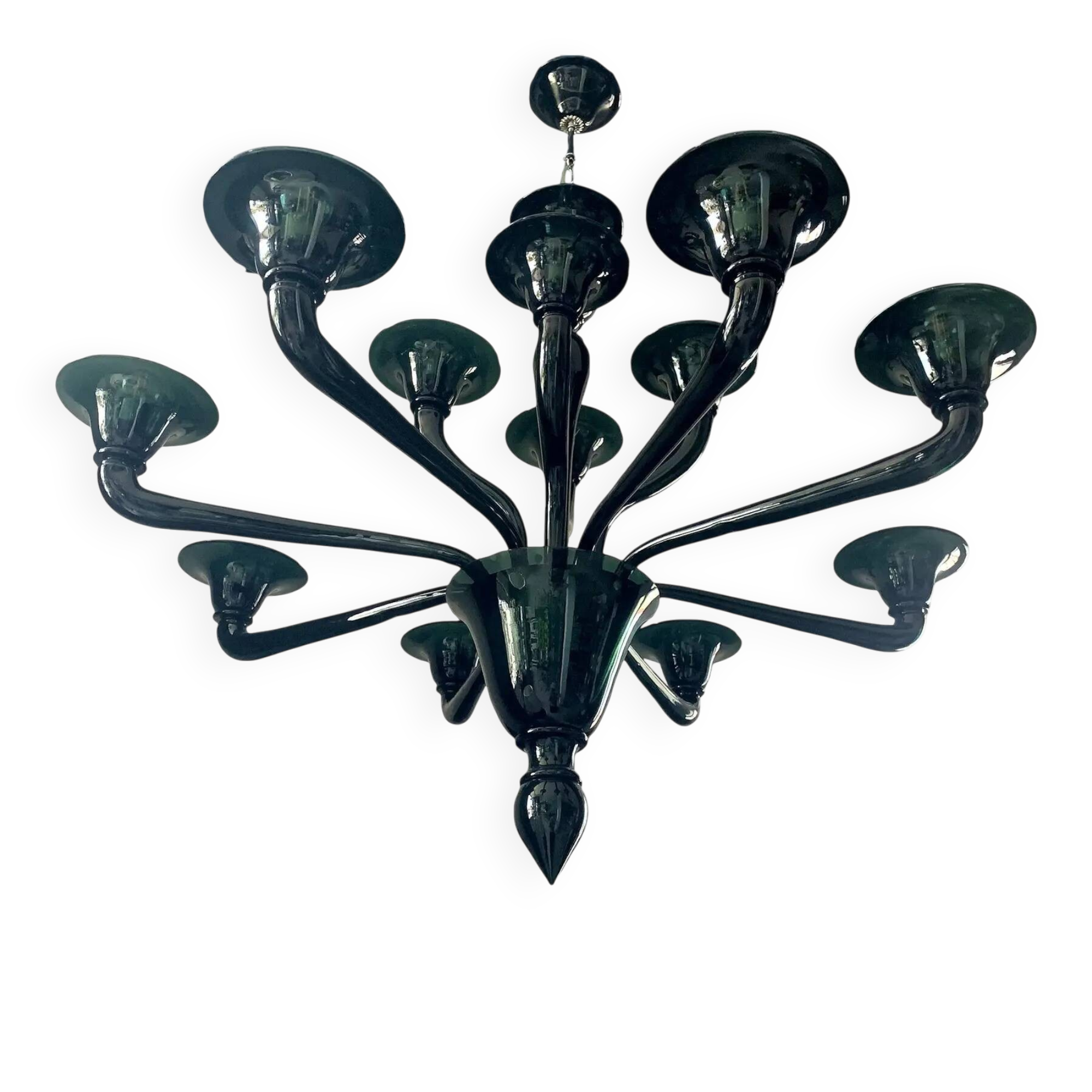 Translucent Green-Bottle Glass Chandelier, Contemporary Murano Style