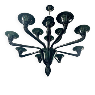 Translucent Green-Bottle Glass Chandelier, Contemporary Murano Style