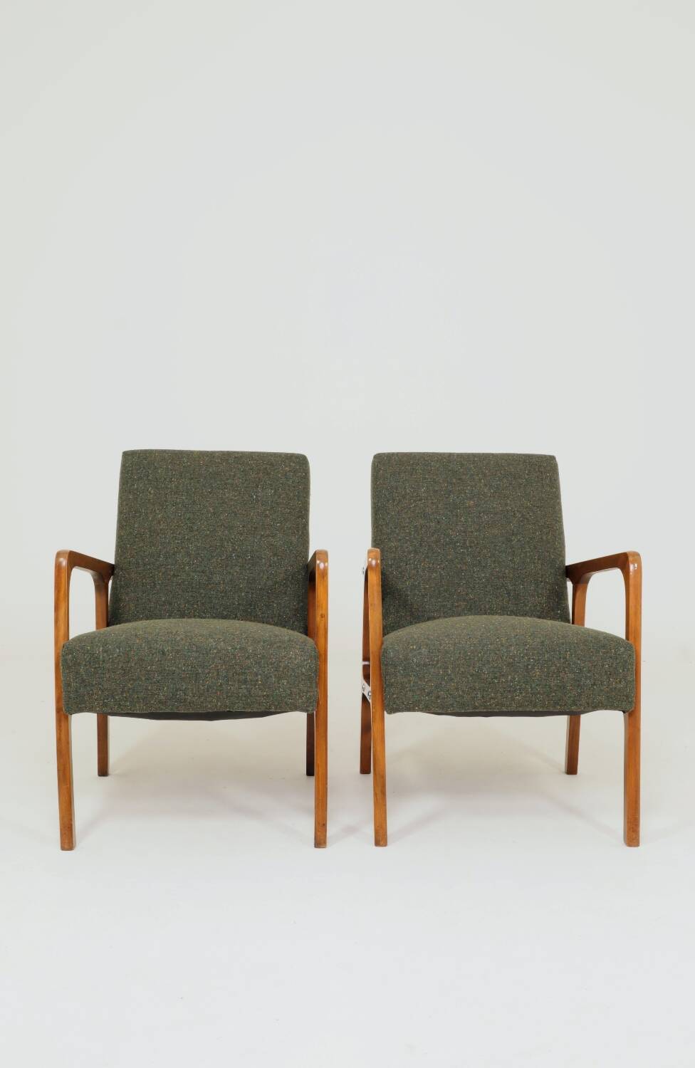 Vintage Pair Armchair Avocado Green Tweed Upholstery, 1960, Poland