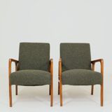 Vintage Pair Armchair Avocado Green Tweed Upholstery, 1960, Poland
