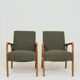 Pair of vintage armchairs, avocado green tweed upholstery, 1960, Poland