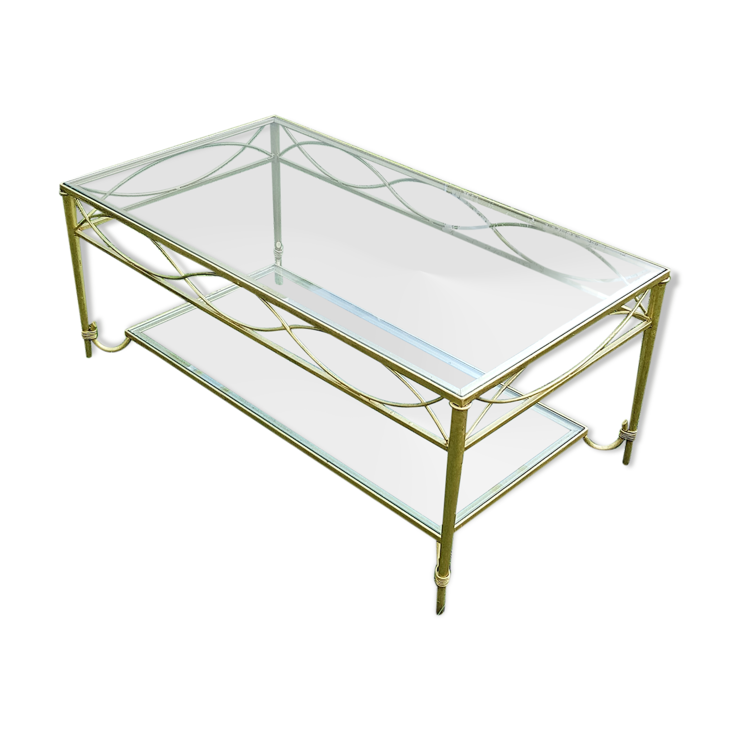 Gold metal and glass coffee table