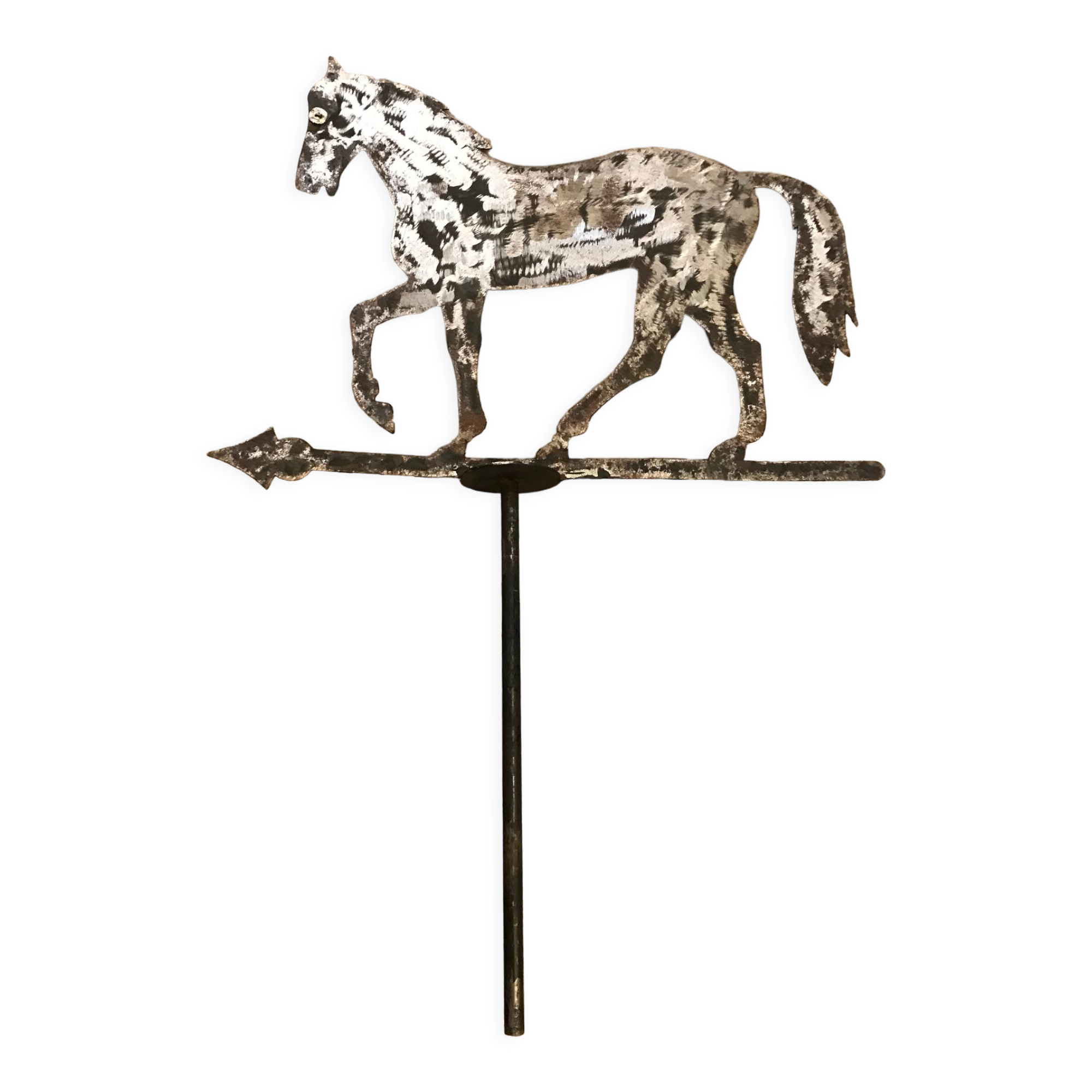 Horse-shaped weather vane in brushed steel artisanal work by ironworker