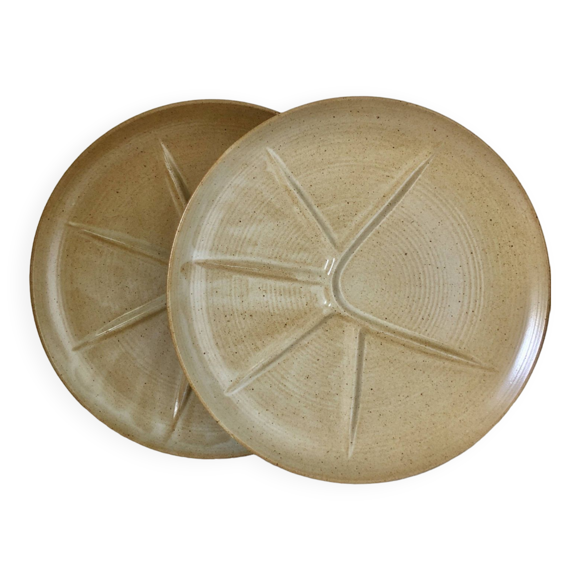 Set of 2 village stoneware dinner plates France